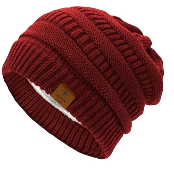 Durio Super Star Adult Sherpa Lined Beanie Set - Ivory & Burgundy EUC - Picture 3 of 4